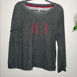 Rae Dunn Gray Long Sleeve Tee with Red 'Cheer'